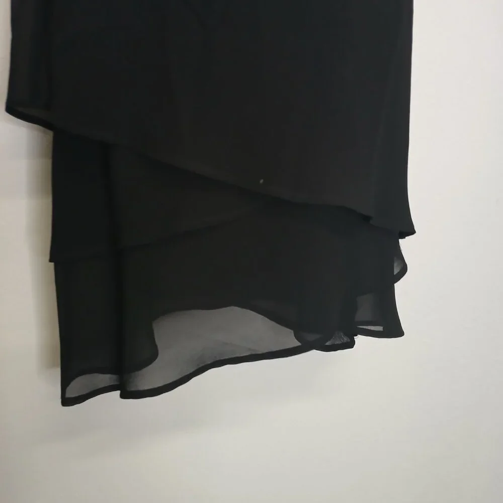 UEC Dawn Joy Chiffon Dress Black V-Neck Sleeveless Handkerchief Hem Size 12 - Picture 12 of 13